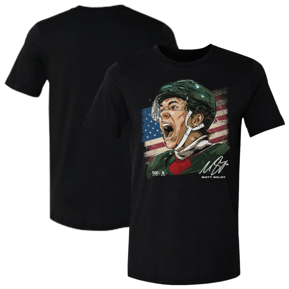Matthew Boldy US Men's Hockey 500 Level Flag T-Shirt -  NHL T-shirts