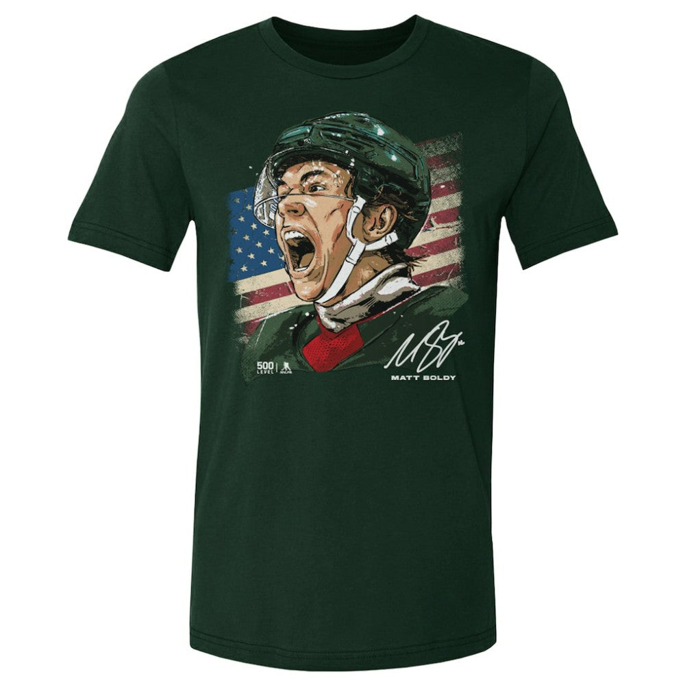 Matthew Boldy US Men's Hockey 500 Level Flag T-Shirt -  NHL T-shirts