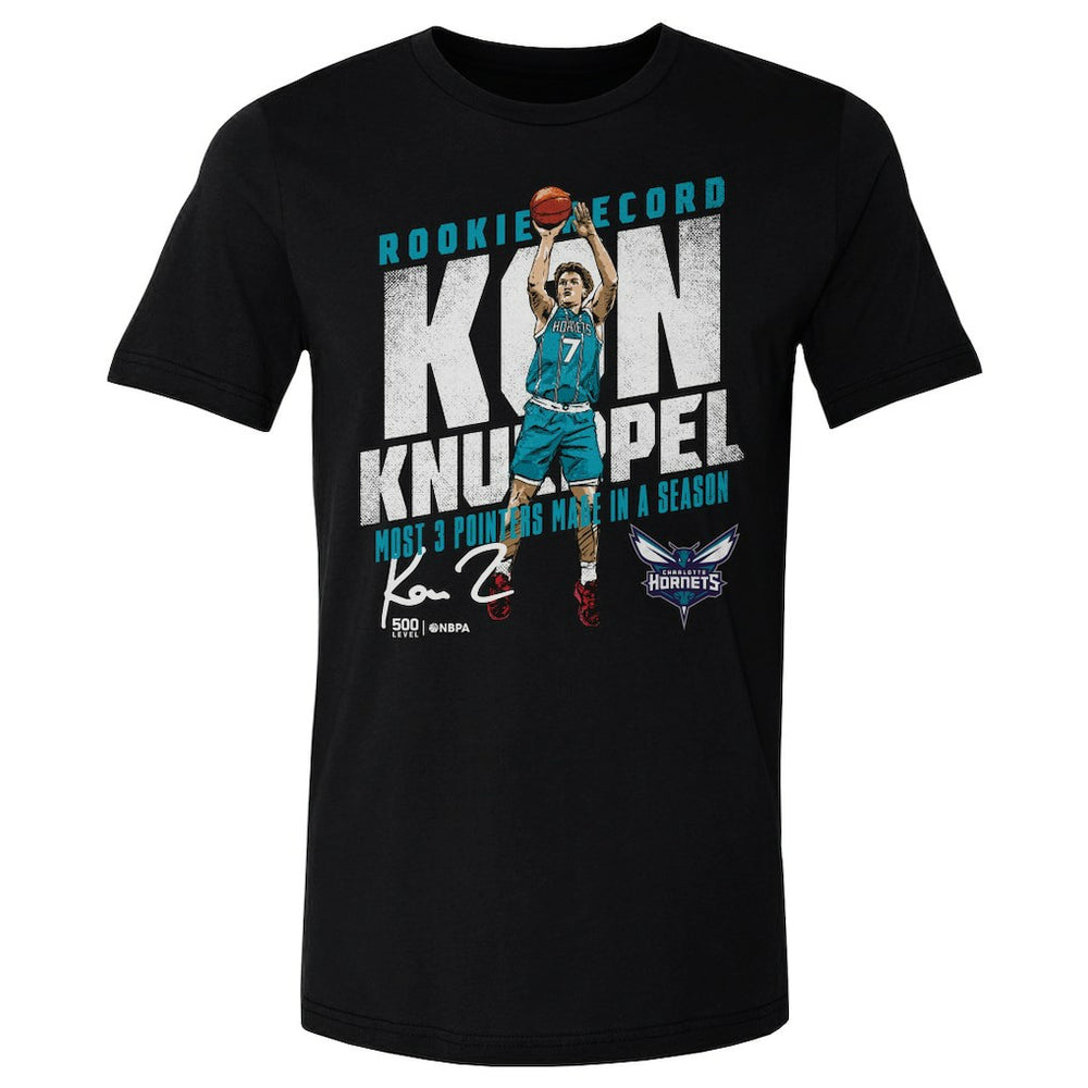 Black Kon Knueppel Charlotte Hornets 500 Level Rookie Three-Point Record T-Shirt | NBA