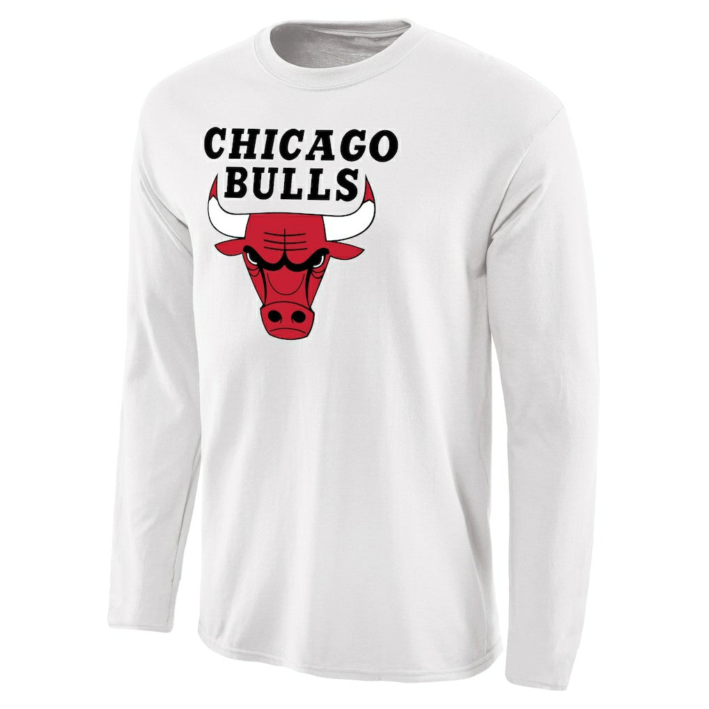 White Chicago Bulls Primary Logo Long Sleeve T-Shirt sale | NBA
