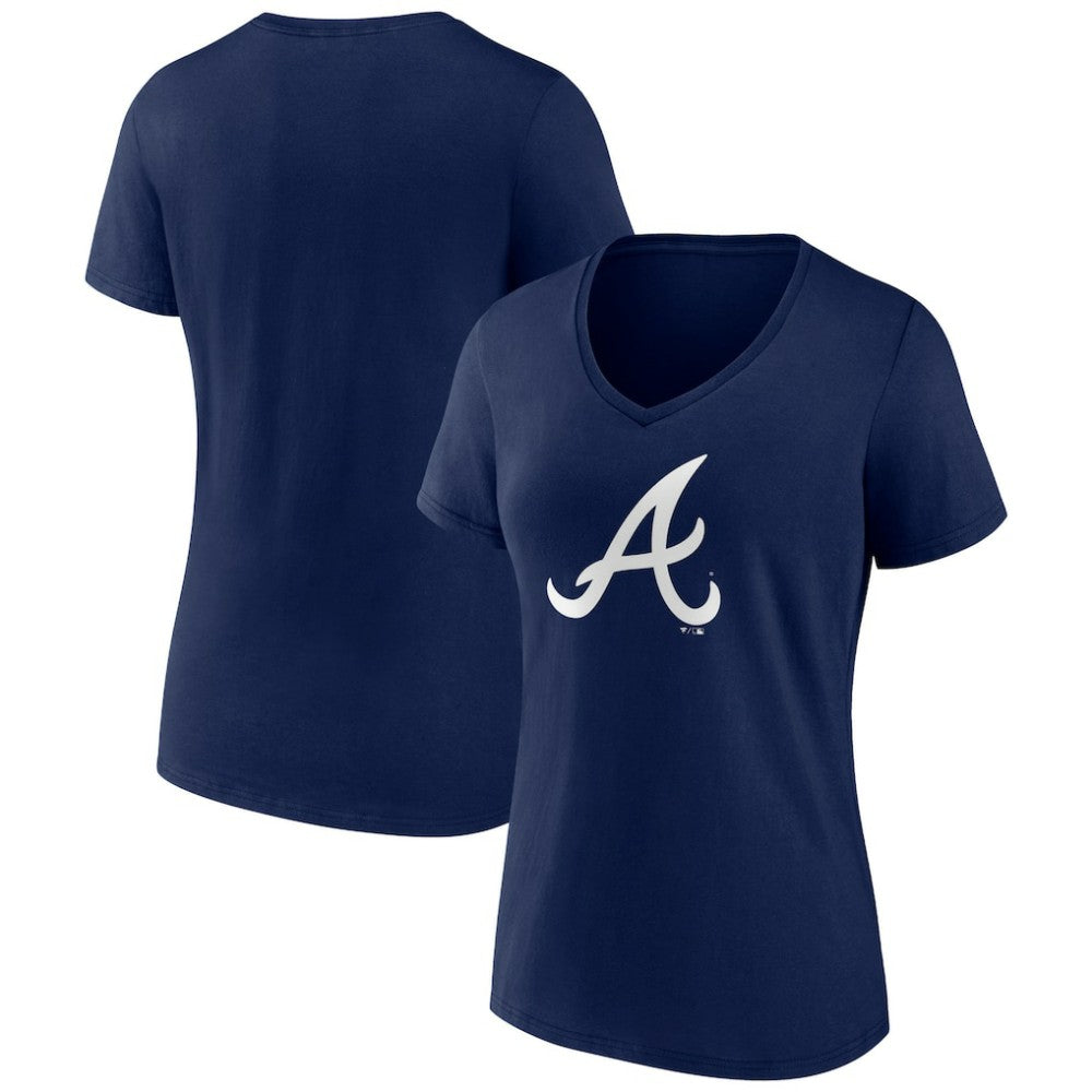 Atlanta Braves Women's Team Color Primary Logo V-Neck T-Shirt - MLB T-shirts