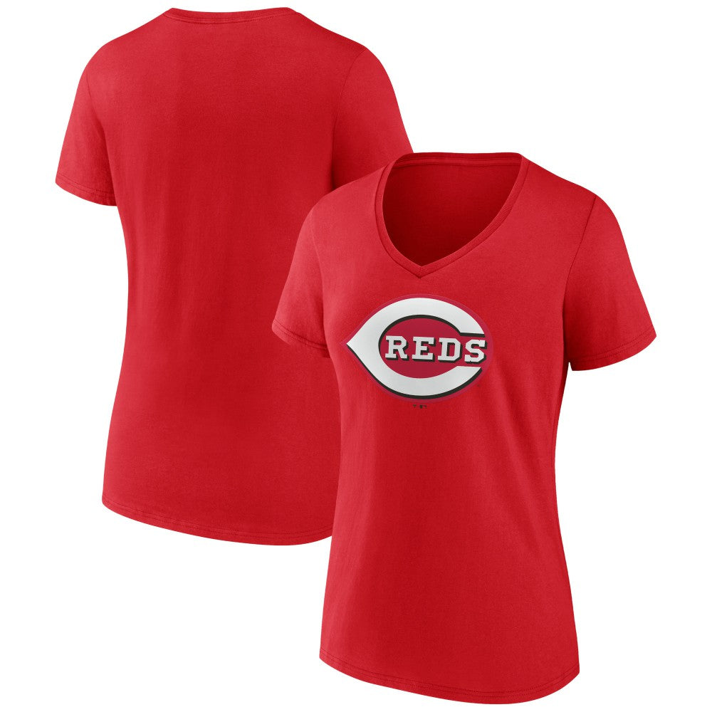 Cincinnati Reds Women's Team Color Primary Logo V-Neck T-Shirt - MLB T-shirts