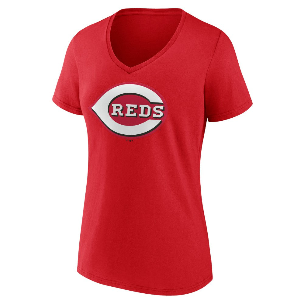 Cincinnati Reds Women's Team Color Primary Logo V-Neck T-Shirt - MLB T-shirts