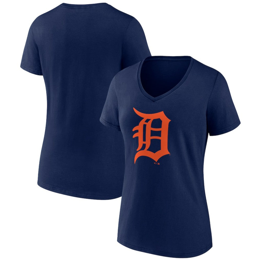 Detroit Tigers Women's Team Color Primary Logo V-Neck T-Shirt - MLB T-shirts