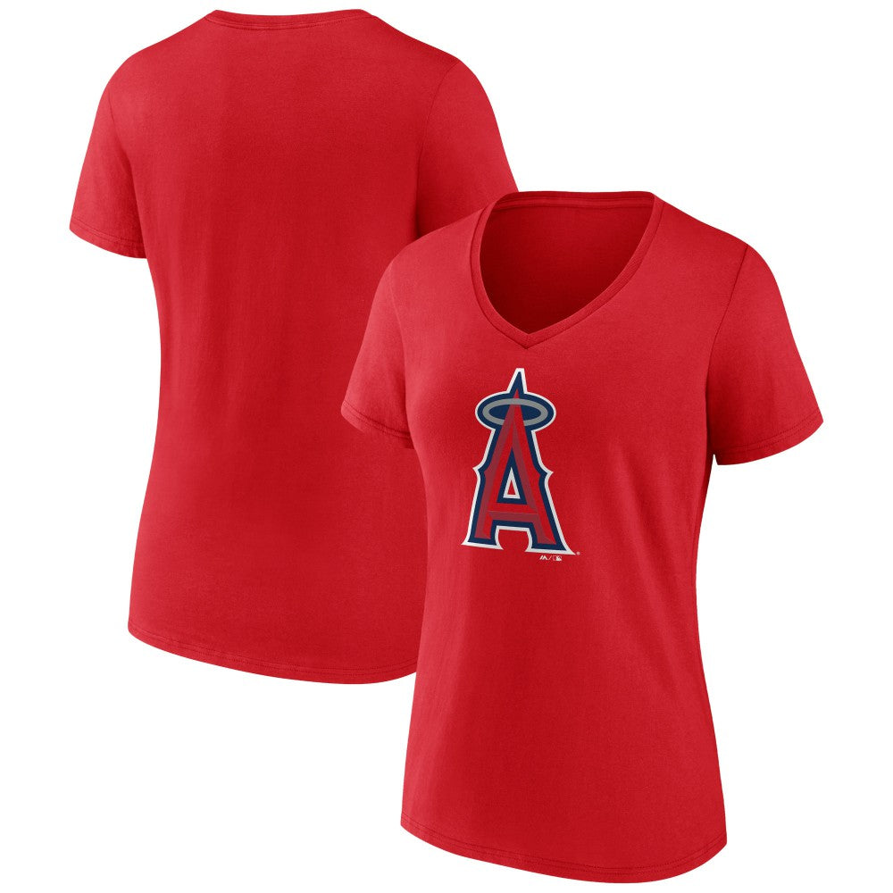 Los Angeles Angels Women's Team Color Primary Logo V-Neck T-Shirt - MLB T-shirts