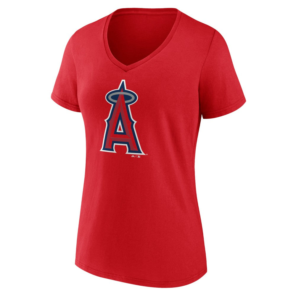 Los Angeles Angels Women's Team Color Primary Logo V-Neck T-Shirt - MLB T-shirts