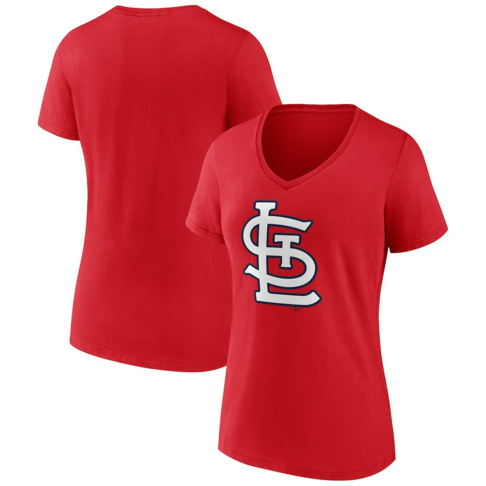 St. Louis Cardinals Women's Team Color Primary Logo V-Neck T-Shirt - MLB T-shirts