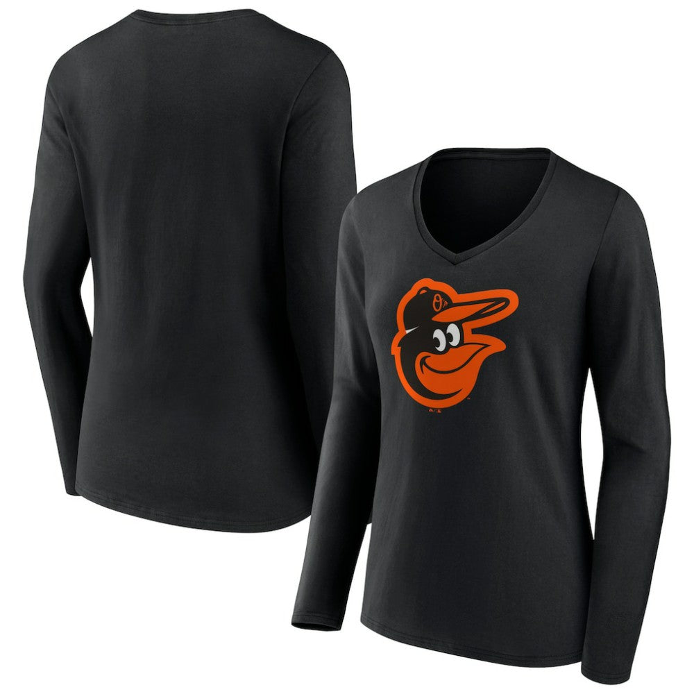 Baltimore Orioles Women's Team Color Primary Logo V-Neck Long Sleeve T-Shirt - MLB T-shirts