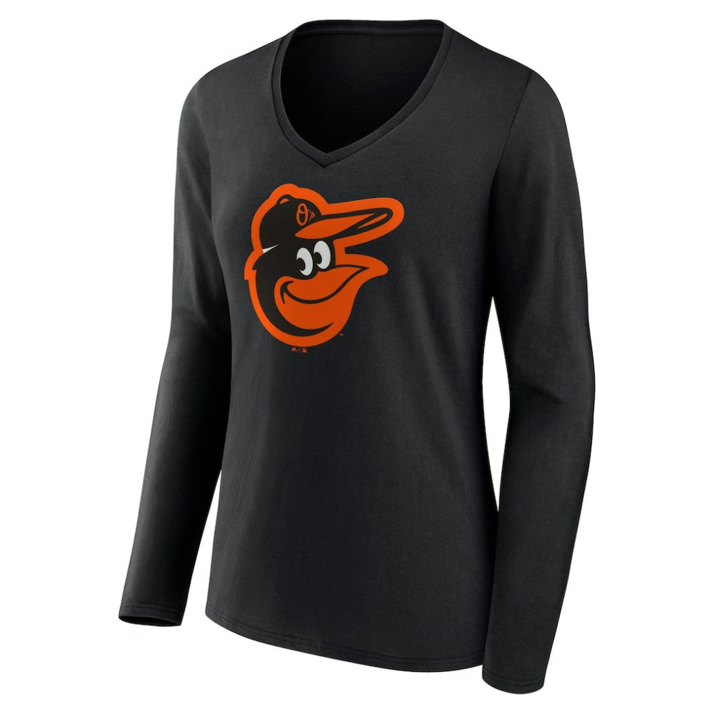 Baltimore Orioles Women's Team Color Primary Logo V-Neck Long Sleeve T-Shirt - MLB T-shirts