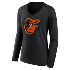 Baltimore Orioles Women's Team Color Primary Logo V-Neck Long Sleeve T-Shirt - MLB T-shirts