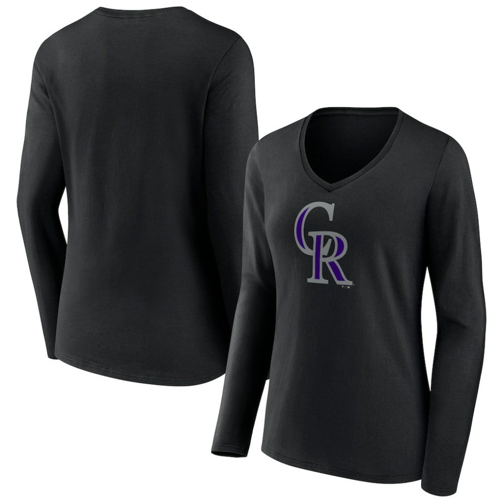 Colorado Rockies Women's Team Color Primary Logo V-Neck Long Sleeve T-Shirt - MLB T-shirts
