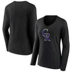 Colorado Rockies Women's Team Color Primary Logo V-Neck Long Sleeve T-Shirt - MLB T-shirts