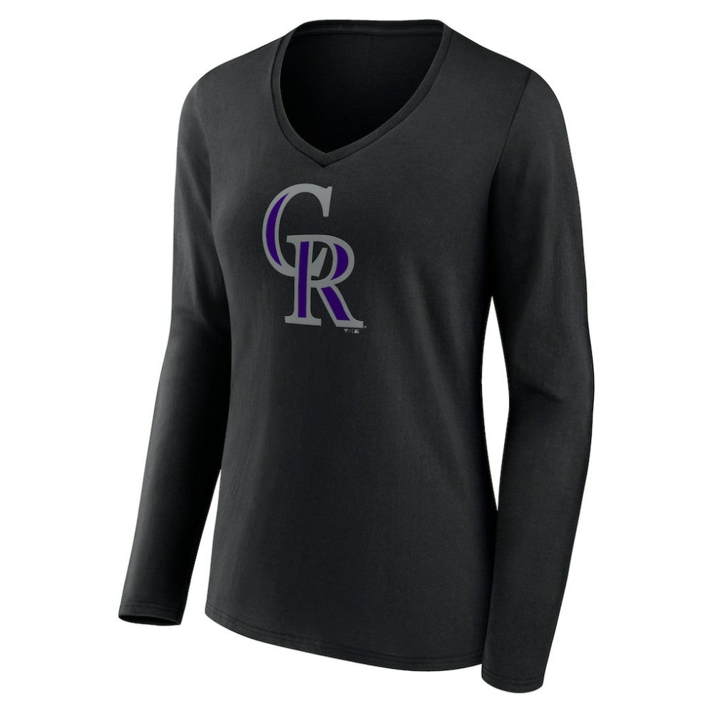 Colorado Rockies Women's Team Color Primary Logo V-Neck Long Sleeve T-Shirt - MLB T-shirts