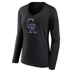 Colorado Rockies Women's Team Color Primary Logo V-Neck Long Sleeve T-Shirt - MLB T-shirts