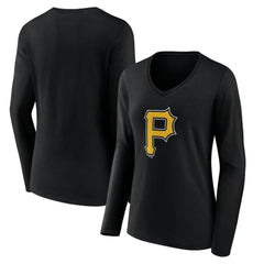 Pittsburgh Pirates Women's Team Color Primary Logo V-Neck Long Sleeve T-Shirt - MLB T-shirts