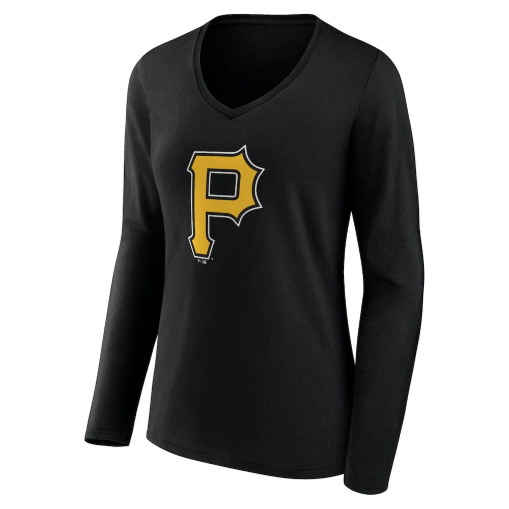 Pittsburgh Pirates Women's Team Color Primary Logo V-Neck Long Sleeve T-Shirt - MLB T-shirts