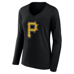Pittsburgh Pirates Women's Team Color Primary Logo V-Neck Long Sleeve T-Shirt - MLB T-shirts