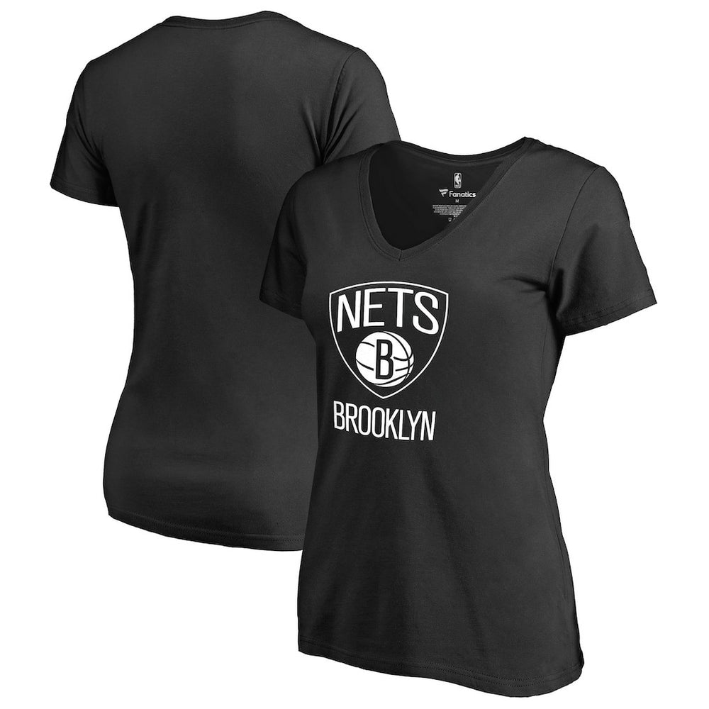 Black Brooklyn Nets Women's Primary Logo V-Neck T-Shirt | NBA