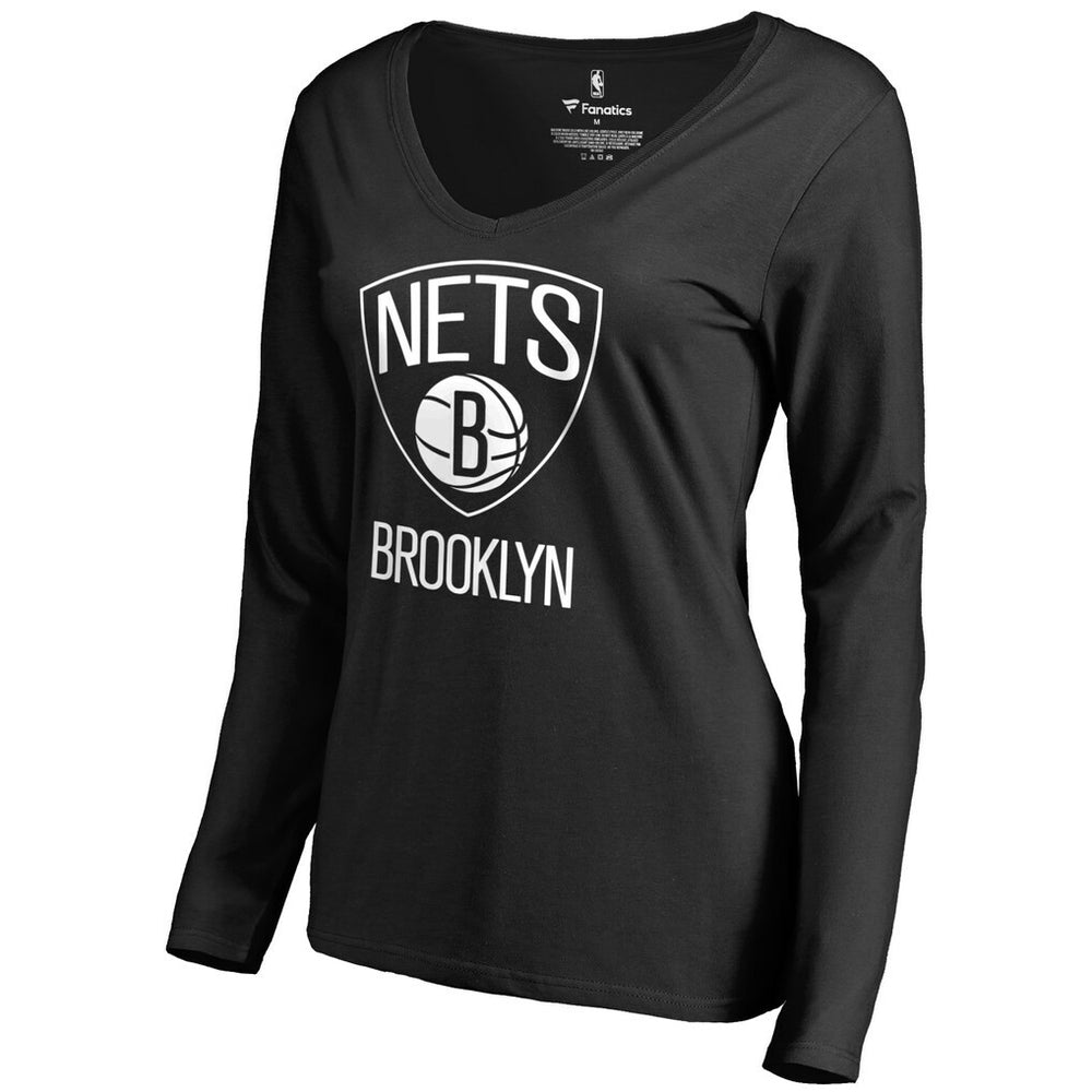 Black Brooklyn Nets Women's Primary Logo V-Neck Long Sleeve T-Shirt | NBA