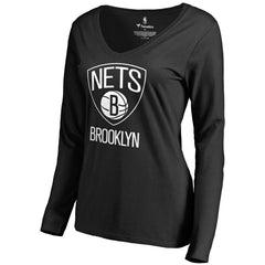 Black Brooklyn Nets Women's Primary Logo V-Neck Long Sleeve T-Shirt | NBA