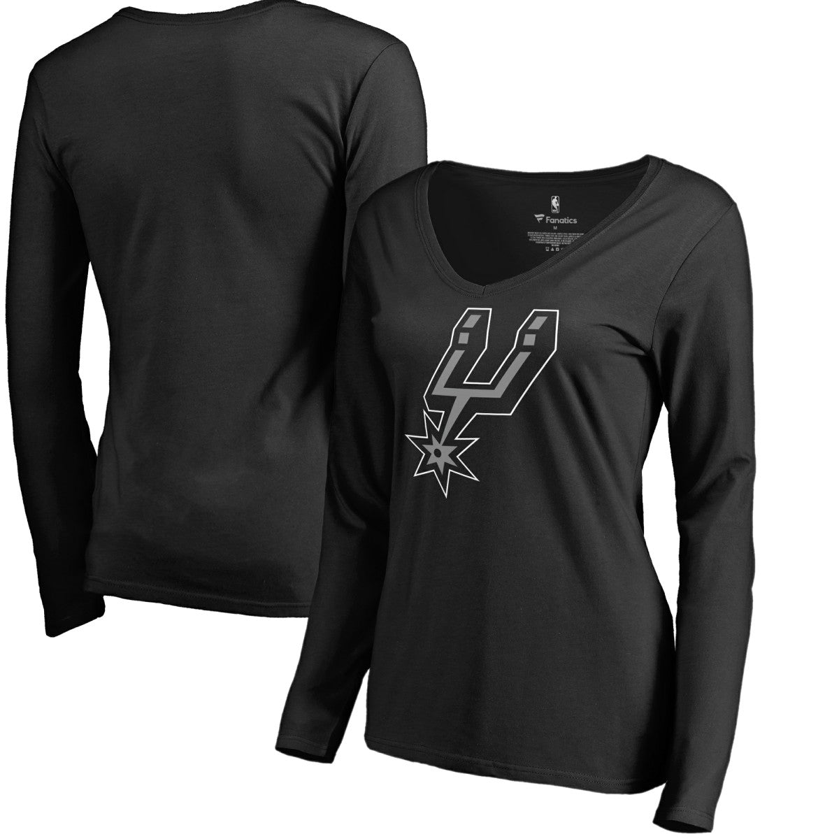 Black San Antonio Spurs Women's Primary Logo V-Neck Long Sleeve T-Shirt | NBA