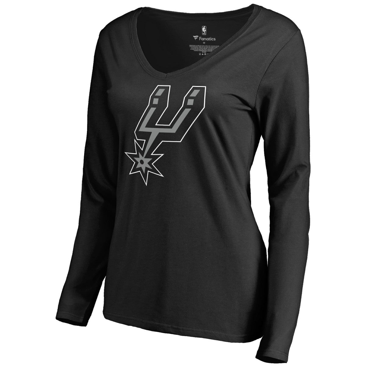 Black San Antonio Spurs Women's Primary Logo V-Neck Long Sleeve T-Shirt | NBA