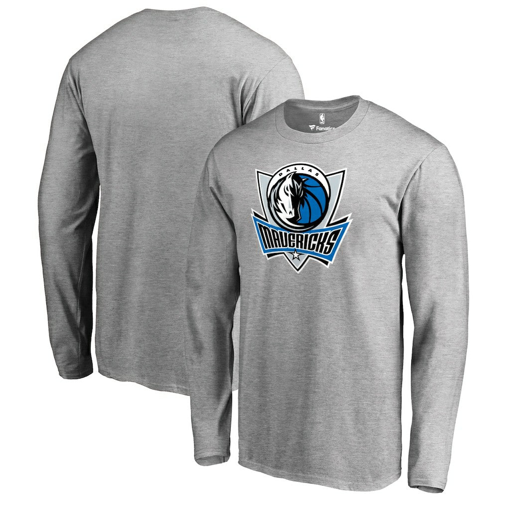 Heather Gray Dallas Mavericks Primary Logo Long Sleeve T-Shirt sale | NBA