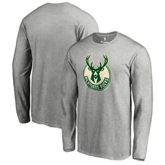 Heather Gray Milwaukee Bucks Primary Logo Long Sleeve T-Shirt | NBA