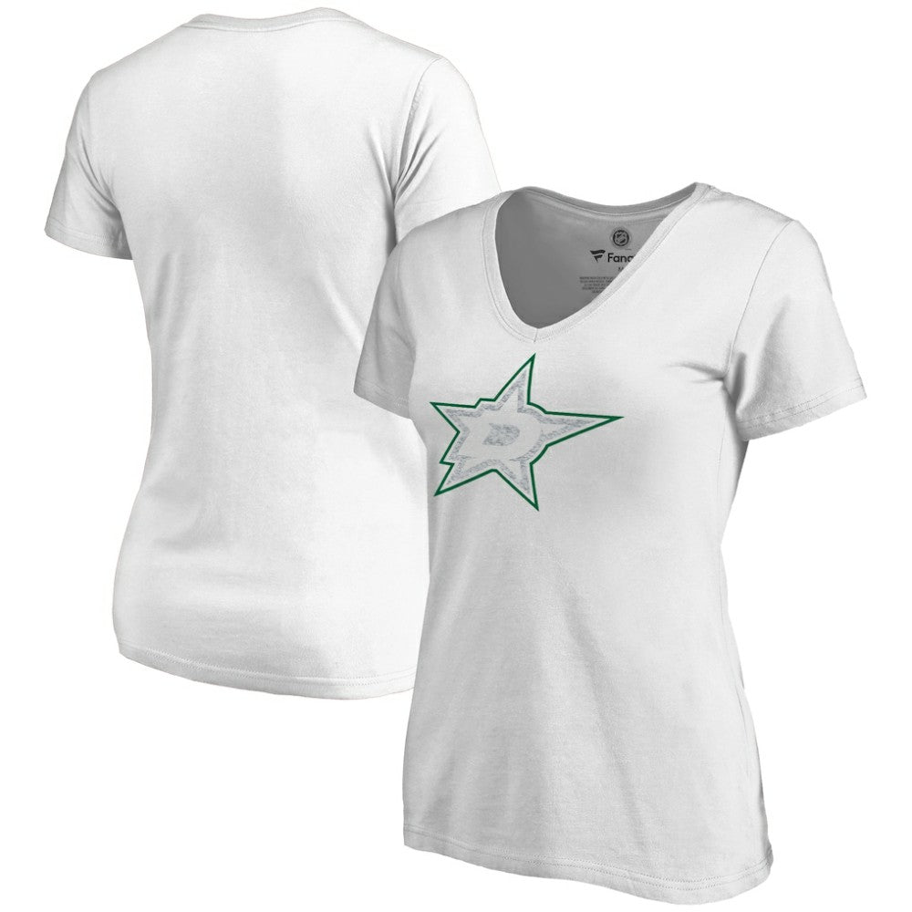 Dallas Stars Women's Whiteout V-Neck T-Shirt -  NHL T-shirts