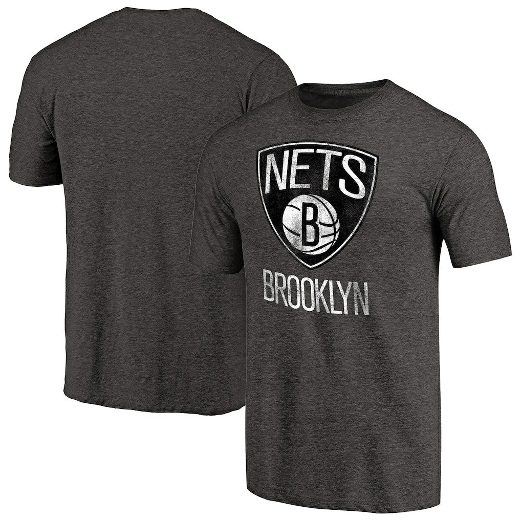 Heather Black Brooklyn Nets Distressed Team Logo Tri-Blend T-Shirt | NBA