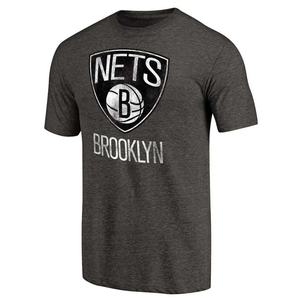Heather Black Brooklyn Nets Distressed Team Logo Tri-Blend T-Shirt | NBA