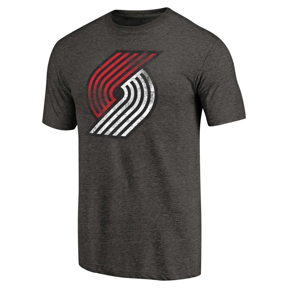 Heather Black Portland Trail Blazers Distressed Team Logo Tri-Blend T-Shirt | NBA