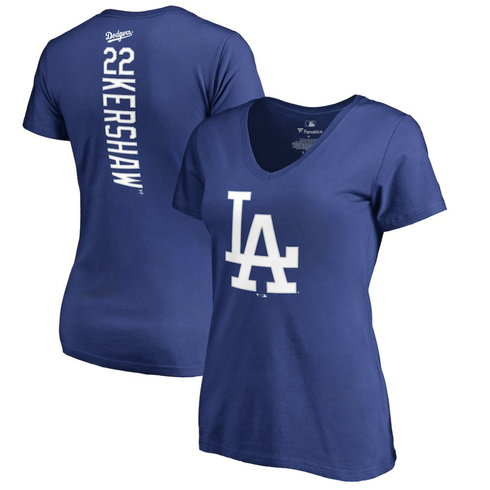 Clayton Kershaw Los Angeles Dodgers Women's Backer Name & Number V-Neck T-Shirt - MLB T-shirts