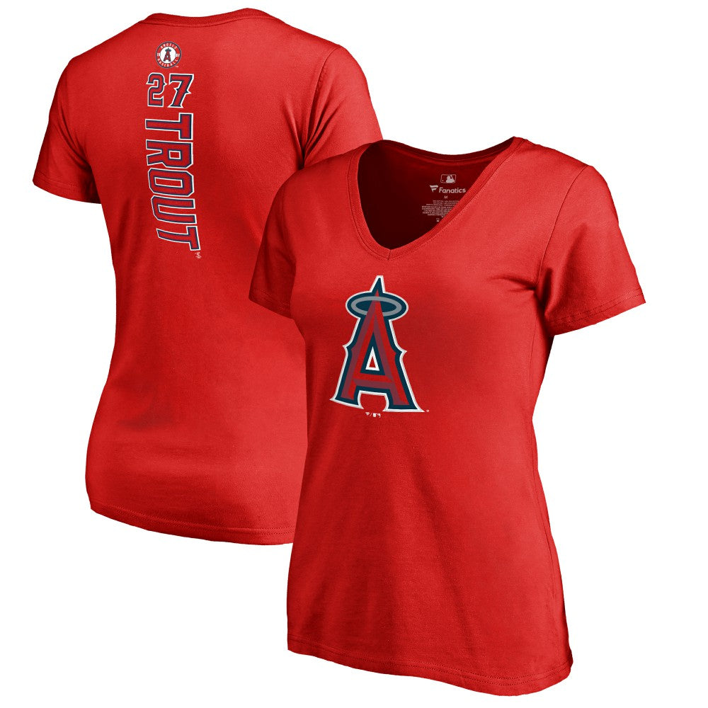 Mike Trout Los Angeles Angels Women's Backer V-Neck T-Shirt - MLB T-shirts