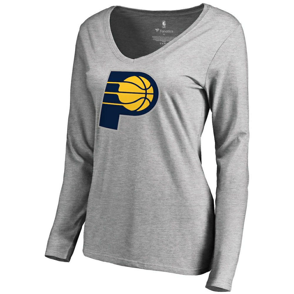 Heather Gray Indiana Pacers Women's Primary Logo V-Neck Long Sleeve T-Shirt | NBA