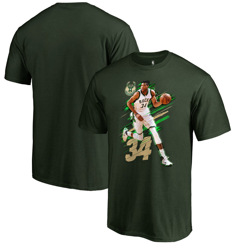 Green Giannis Antetokounmpo Milwaukee Bucks Fade Away T-Shirt | NBA