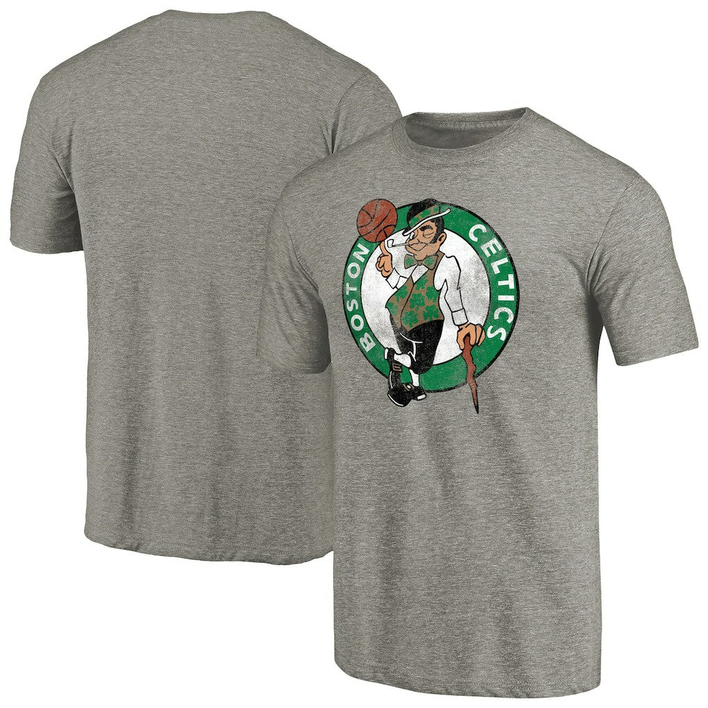 Heathered Gray Boston Celtics Distressed Team Logo 2 Tri-Blend V-Neck T-Shirt | NBA
