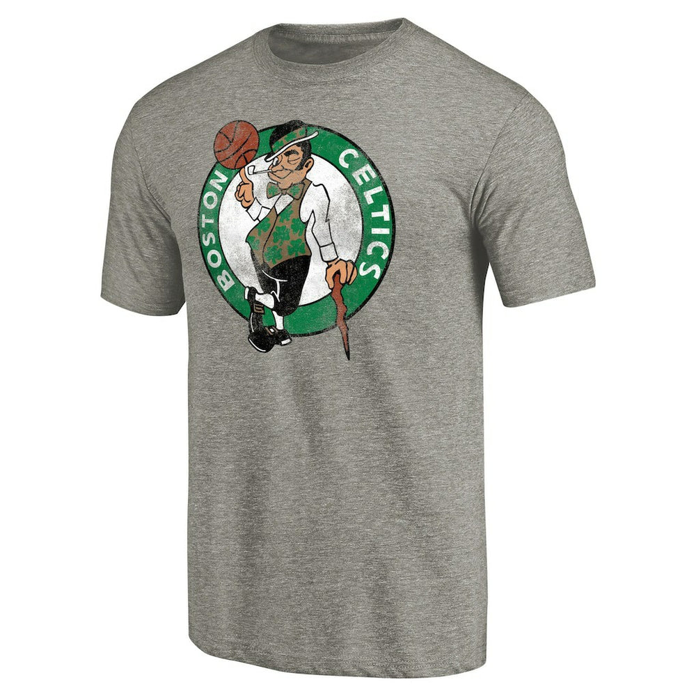 Heathered Gray Boston Celtics Distressed Team Logo 2 Tri-Blend V-Neck T-Shirt | NBA