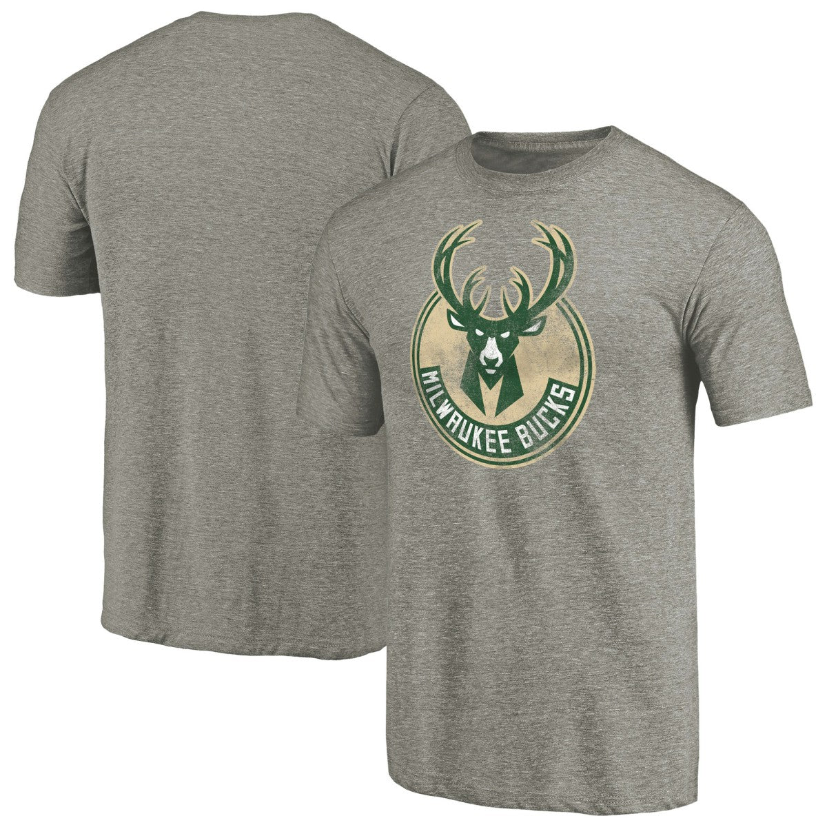 Heather Gray Milwaukee Bucks Distressed Team Logo Tri-Blend T-Shirt | NBA
