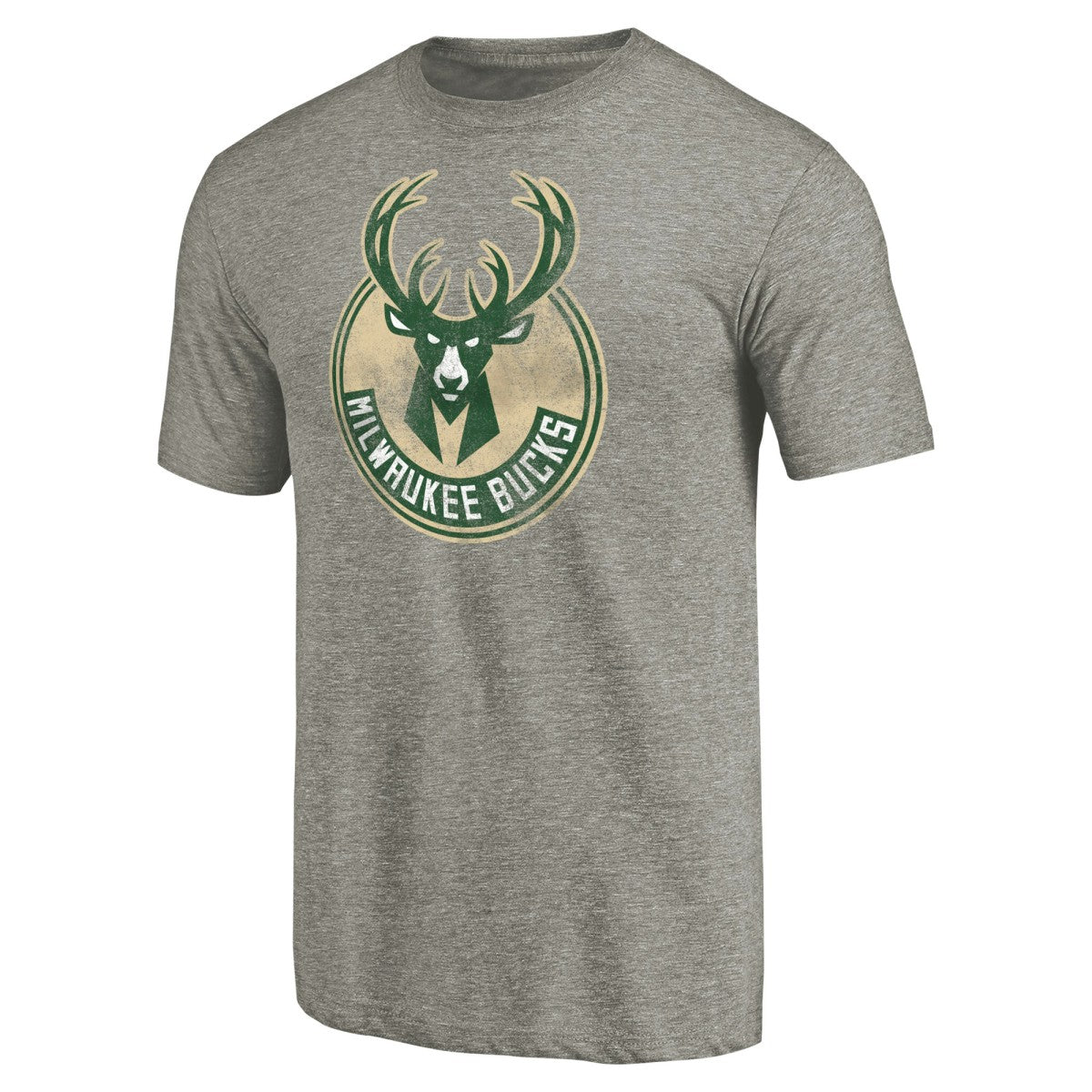 Heather Gray Milwaukee Bucks Distressed Team Logo Tri-Blend T-Shirt | NBA