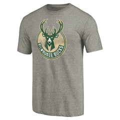 Heather Gray Milwaukee Bucks Distressed Team Logo Tri-Blend T-Shirt | NBA