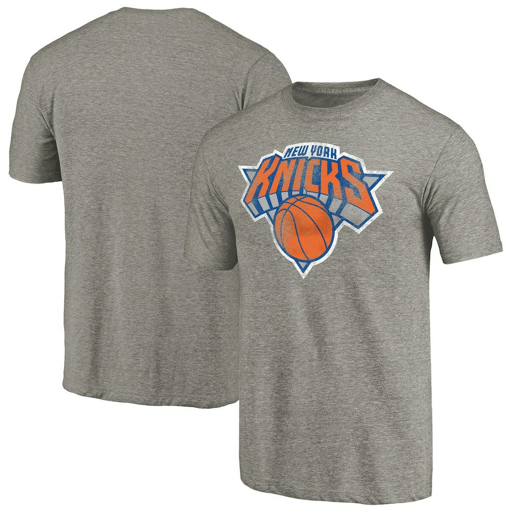 Heather Gray New York Knicks Distressed Team Logo Tri-Blend T-Shirt | NBA