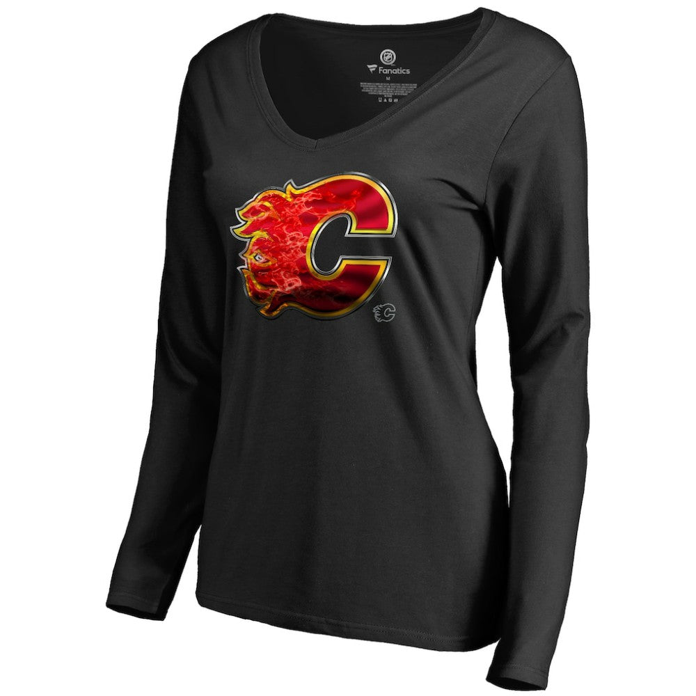 Calgary Flames Women's Midnight Mascot Long Sleeve V-Neck T-Shirt -  NHL T-shirts