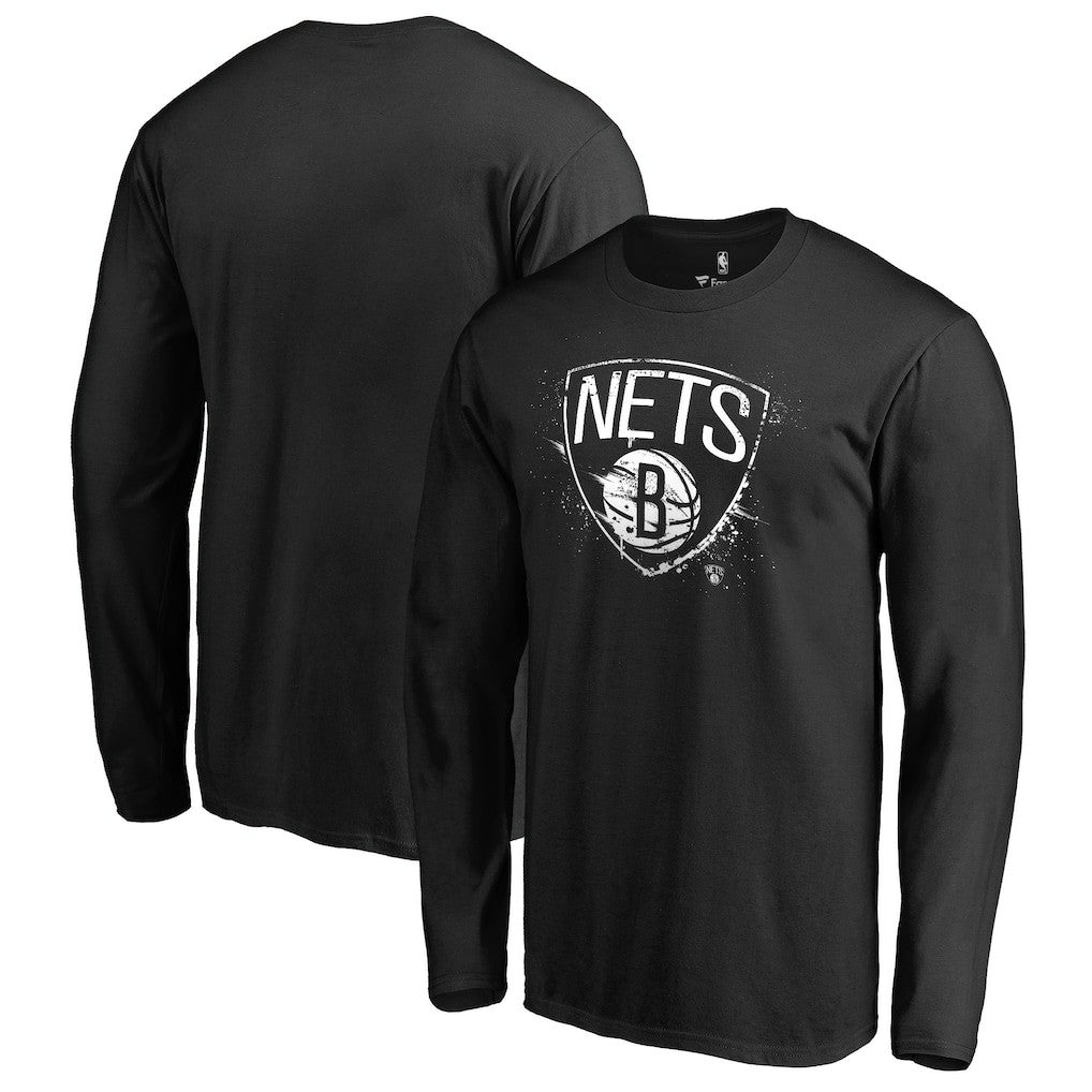 Black Brooklyn Nets Splatter Logo Long Sleeve T-Shirt | NBA