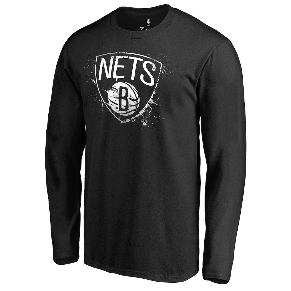 Black Brooklyn Nets Splatter Logo Long Sleeve T-Shirt | NBA
