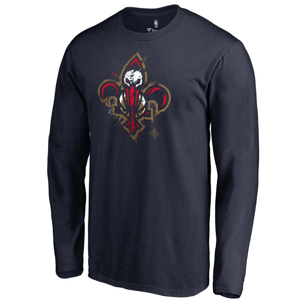Navy New Orleans Pelicans Splatter Logo Long Sleeve T-Shirt | NBA