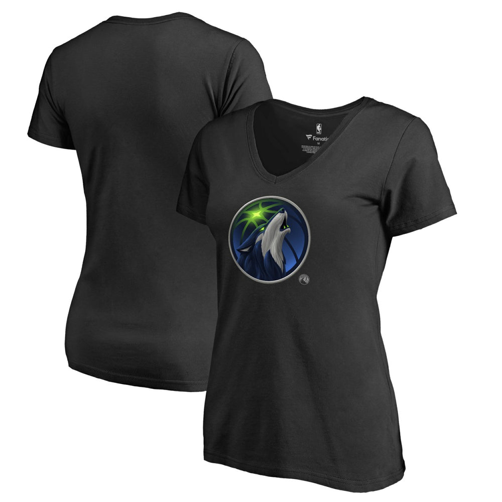 Black Minnesota Timberwolves Women's Midnight Mascot V-Neck T-Shirt | NBA