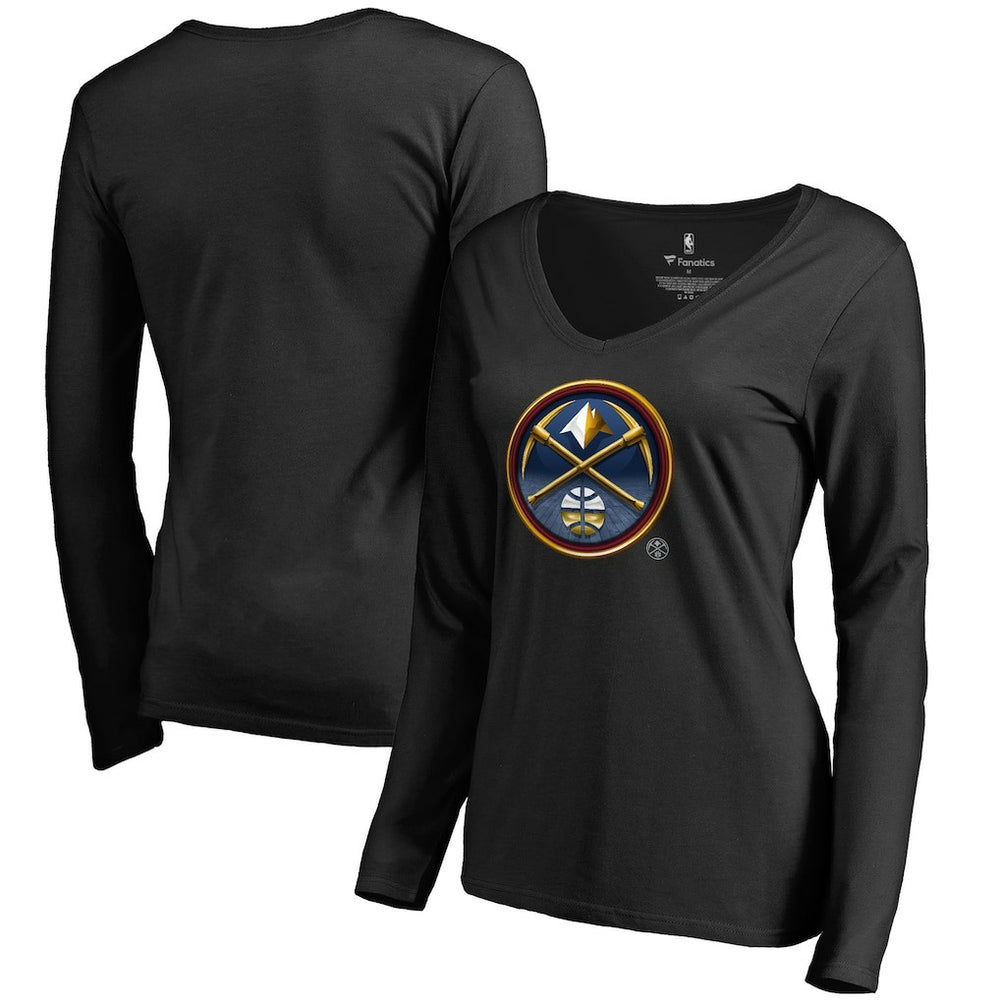 Black Denver Nuggets Women's Midnight Mascot Long Sleeve V-Neck T-Shirt sale | NBA