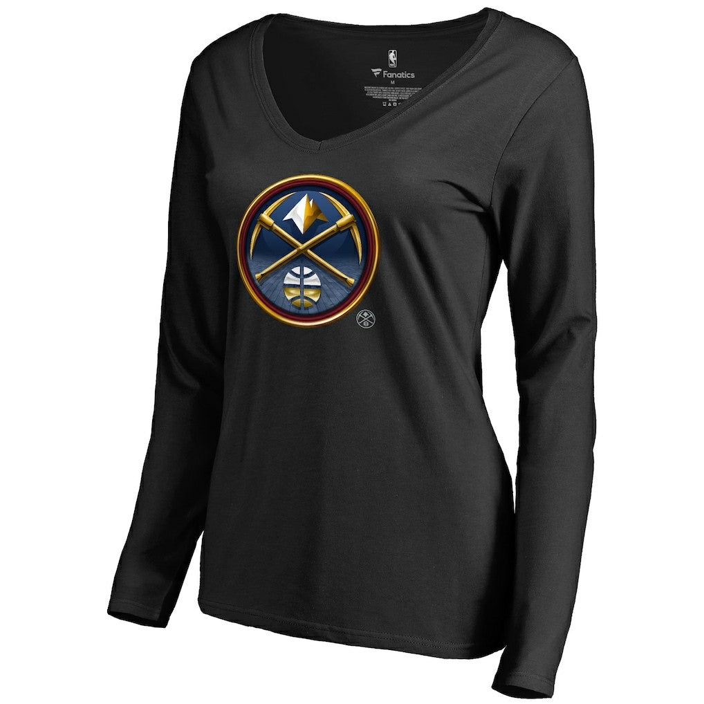Black Denver Nuggets Women's Midnight Mascot Long Sleeve V-Neck T-Shirt sale | NBA