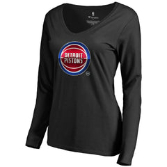 Black Detroit Pistons Women's Midnight Mascot Long Sleeve V-Neck T-Shirt sale | NBA